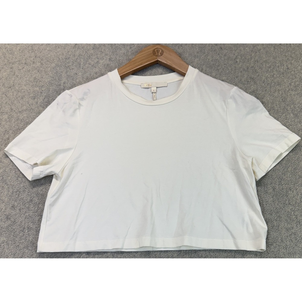 Maje Womens Cropped T-Shirt Ivory Short Sleeve Crew Neck Lightweight Comfort 1